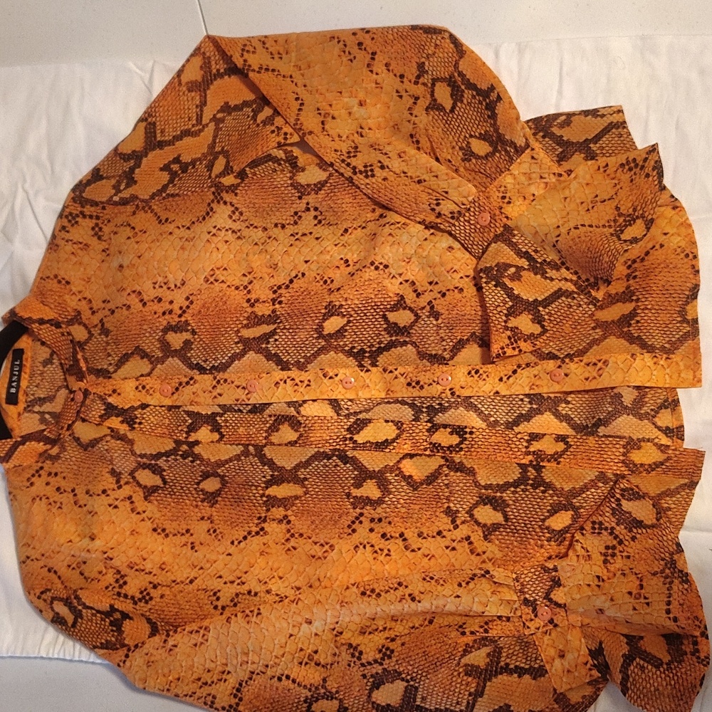 Banjul, Orange & Black Snake Skin Design Shirt, Size Small